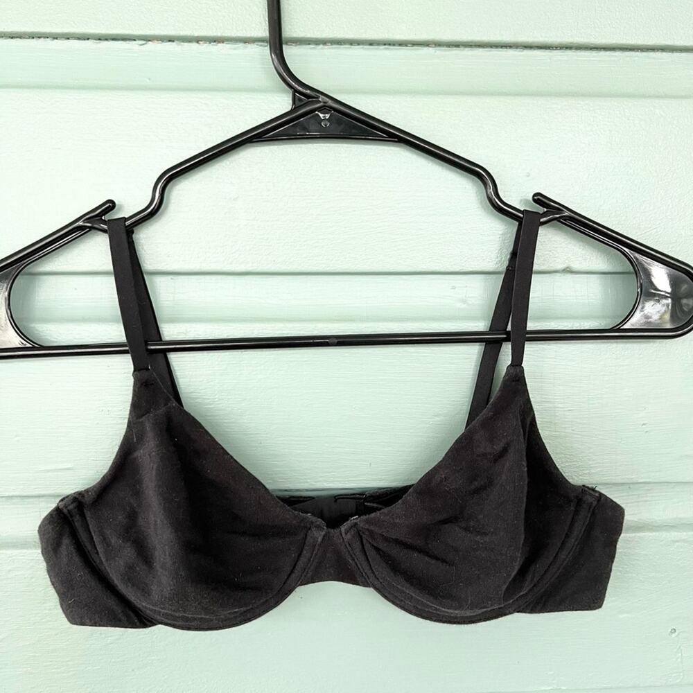 Skims black underwire bra mesh cotton t shirt bra 34B lounge